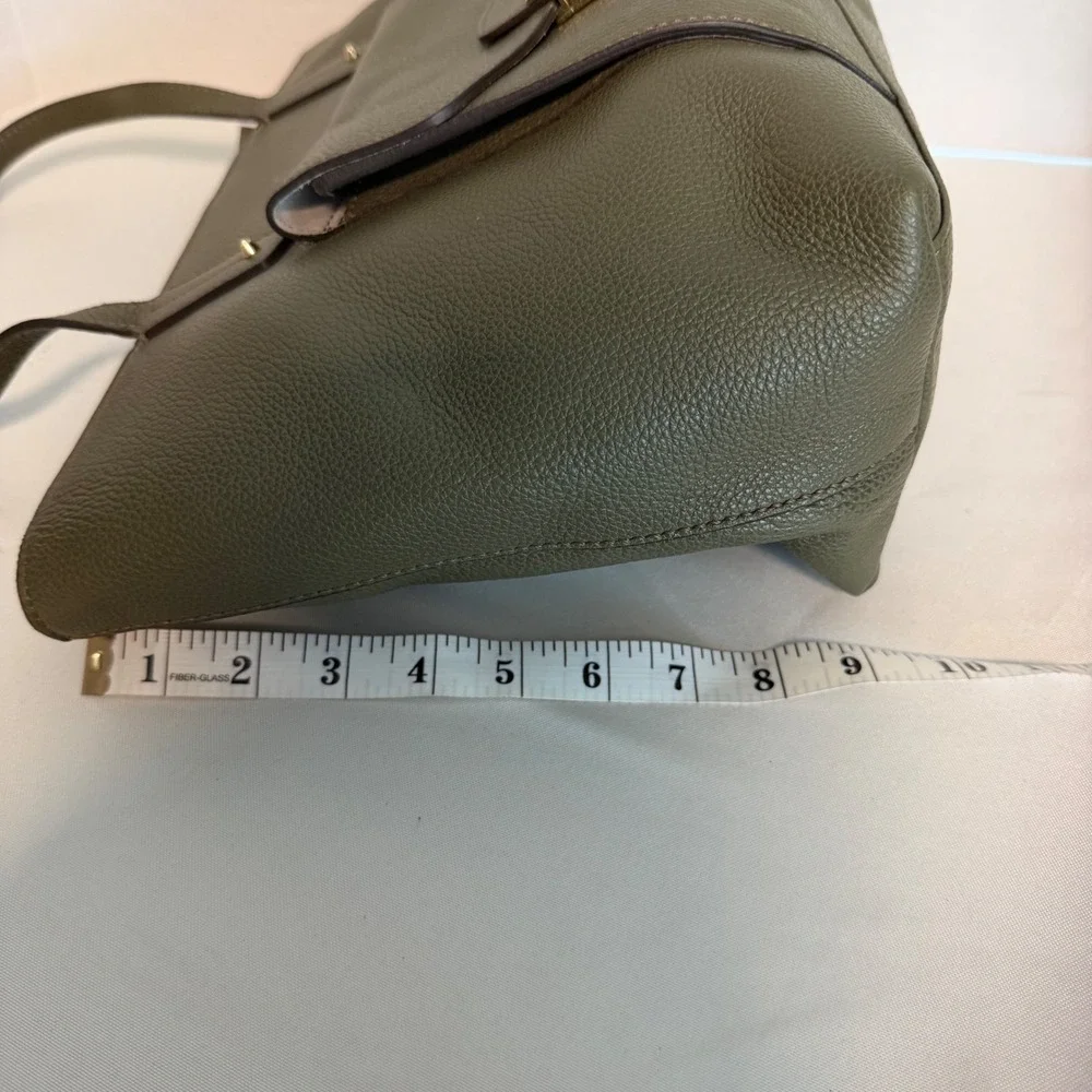 🔵 Furla Olive‎ Green Pebbled Leather Tote Bag Gold Hardware Shoulder Italy